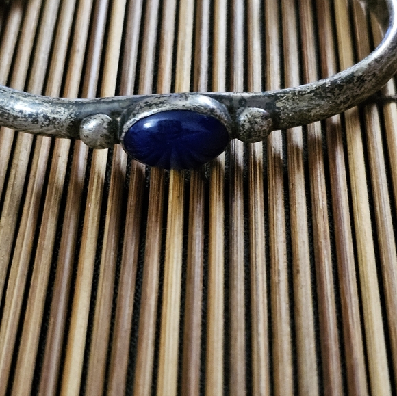 Sterling Silver Navajo Lapis Cuff Bracelet (Vintage) - Picture 2 of 12